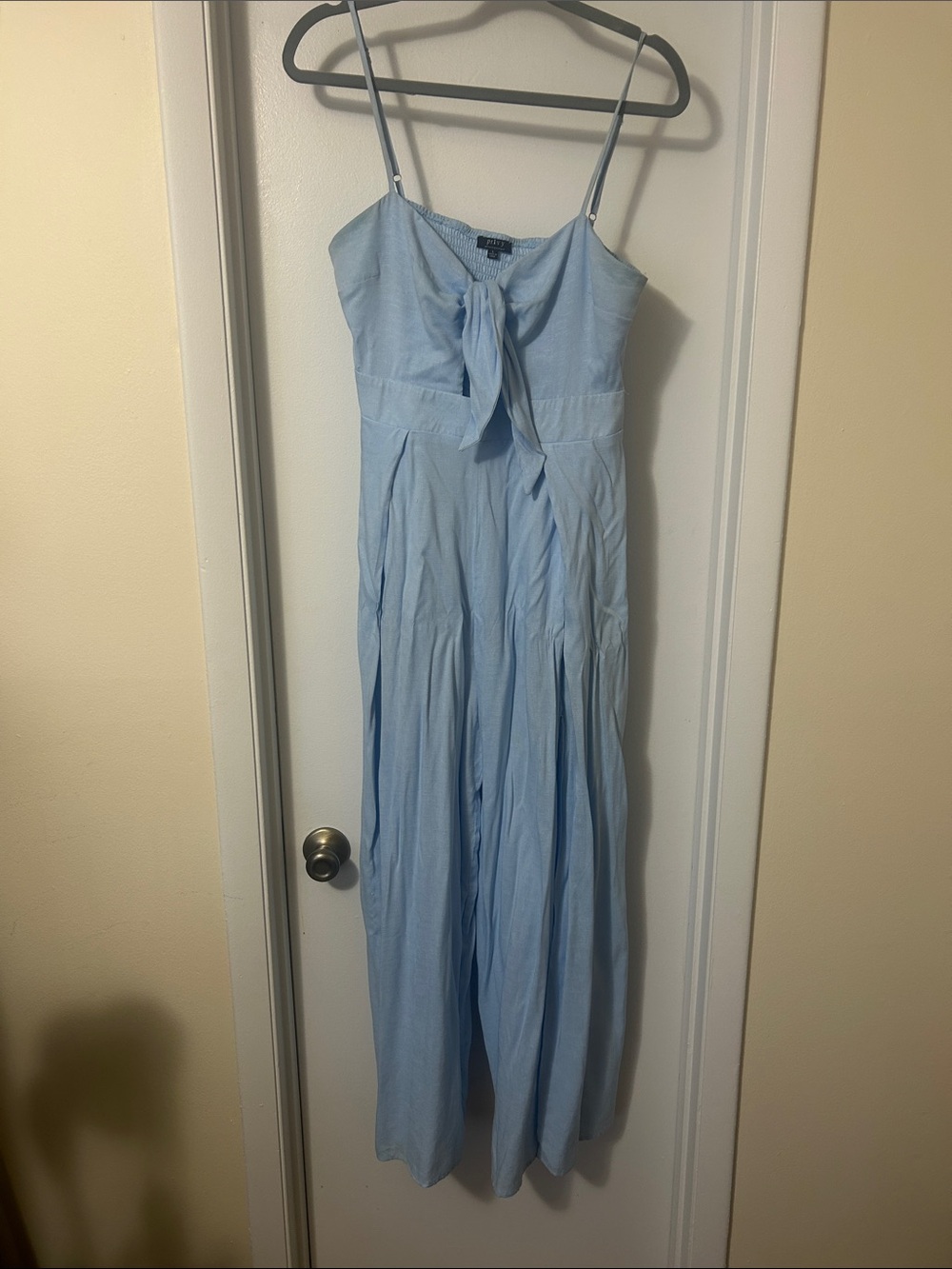 privy Light Blue Tie-Front Jumpsuit